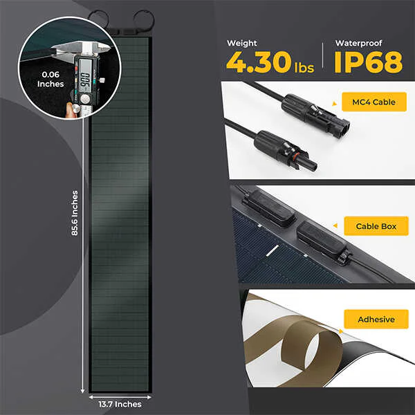 Yuma 100W CIGS Thin-film Flexible Solar Panel with Tape (Long Version) - Image 6