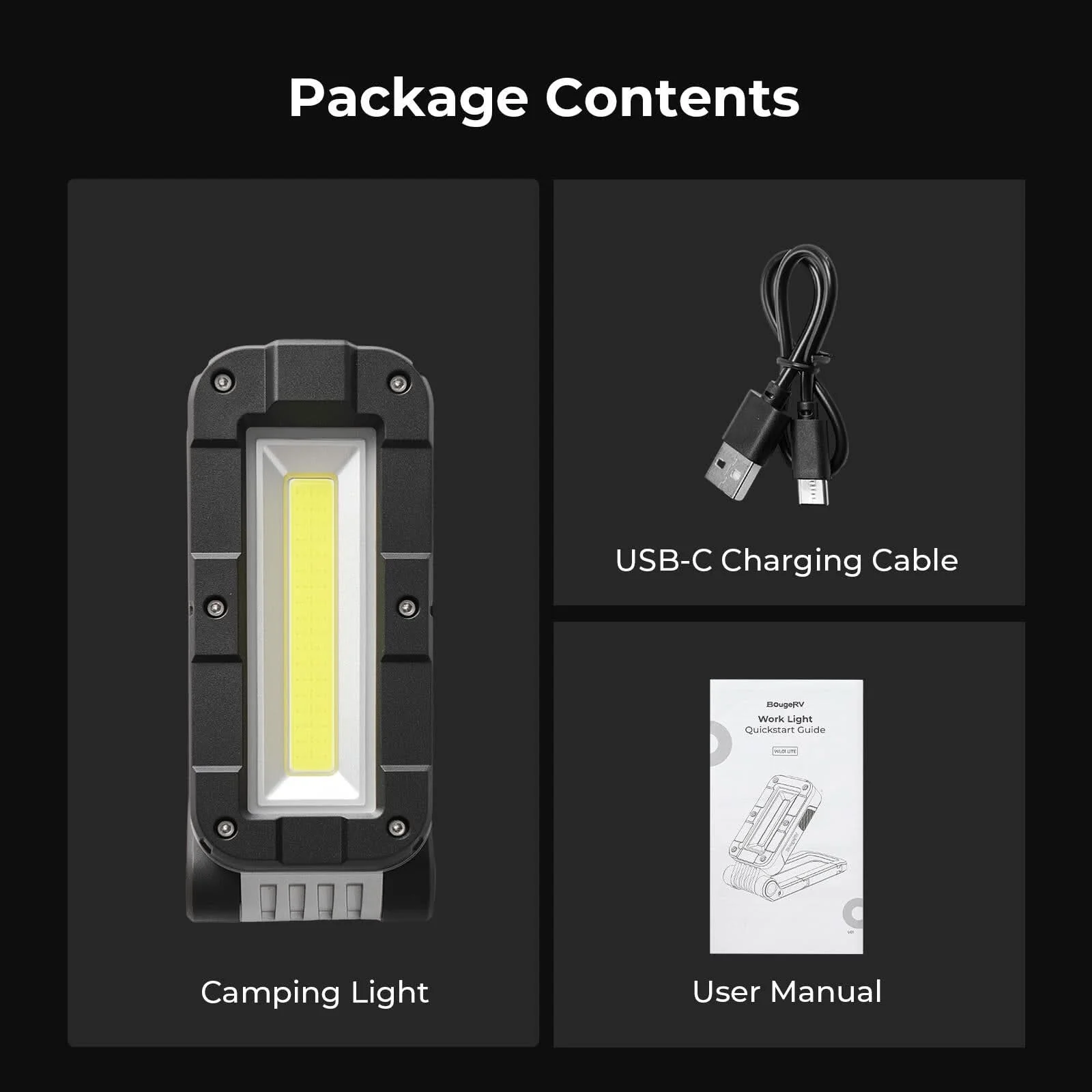 BougeRV WL01 Rechargeable Work Light 180° Rotate Job Site Lighting - Image 10