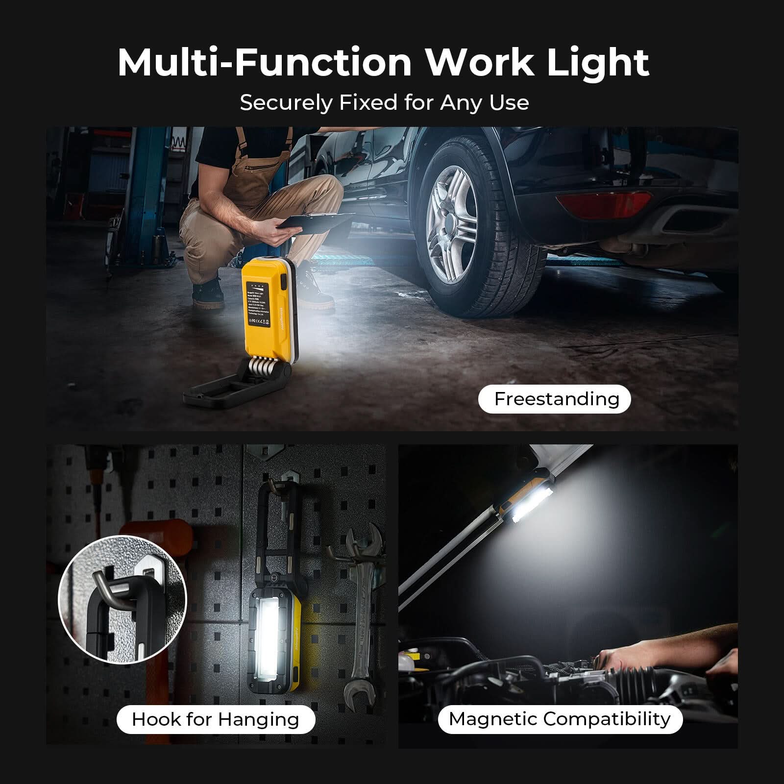 BougeRV WL01 Rechargeable Work Light 180° Rotate Job Site Lighting - Image 6